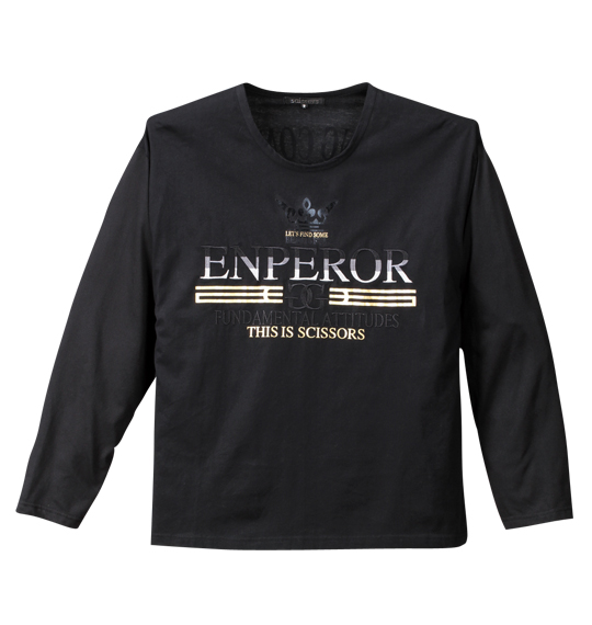 scissors 箔プリント&刺繍クラウン長袖Tシャツ ブラック