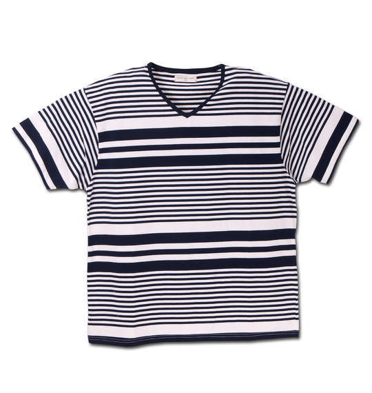 LOUXS UNION WORKS ランダムボーダー半袖VTシャツ ネイビー×オフホワイト