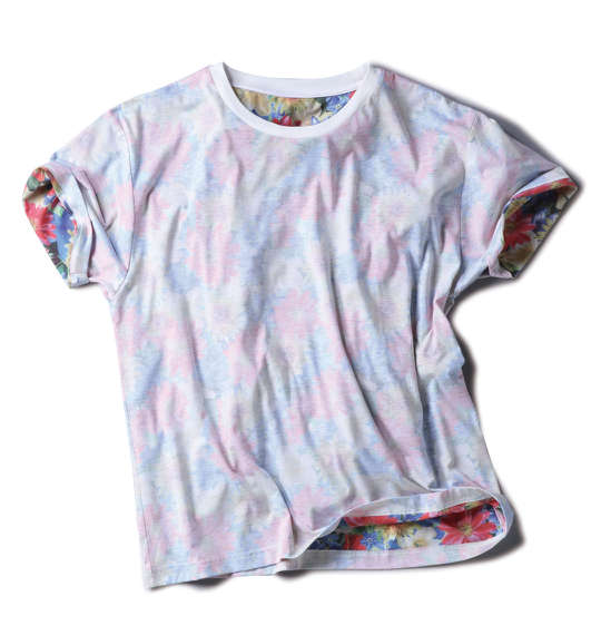 Beno 花柄裏プリント半袖Tシャツ オフホワイト