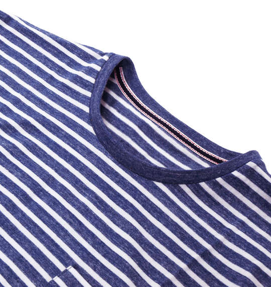 Timely Warning インディゴ風タックボーダー半袖Tシャツ ブルー