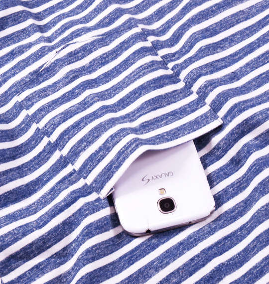 Timely Warning インディゴ風タックボーダー半袖Tシャツ ブルー