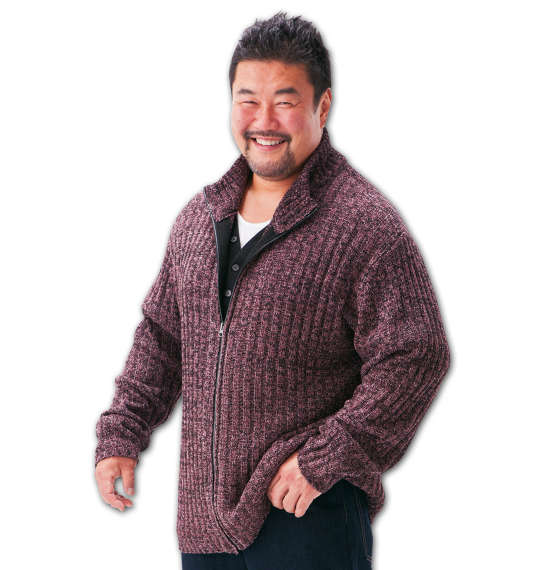 COLLINS モールスタンド衿フルジップセーター ワイン杢