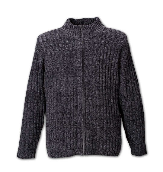 COLLINS モールスタンド衿フルジップセーター ブラック杢