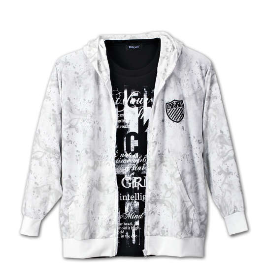 WILD LIFE 総柄フルジップパーカー+半袖Tシャツ ホワイト×ブラック