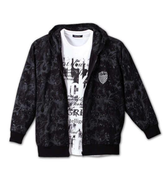 WILD LIFE 総柄フルジップパーカー+半袖Tシャツ ブラック×ホワイト