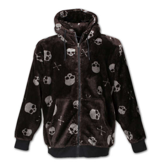WILD LIFE 総柄ボアフルジップパーカー ブラック