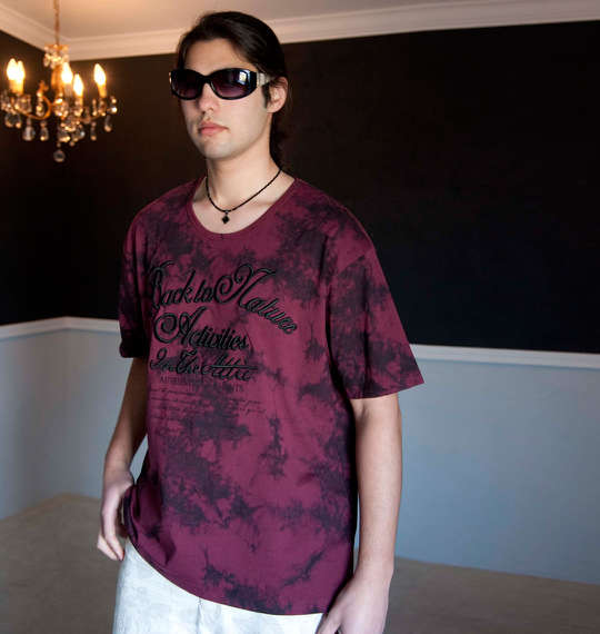 in the attic ムラプリント半袖Tシャツ ボルドー