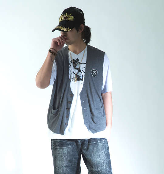 WILD LIFE ジレベスト+半袖VTシャツ チャコール杢×ホワイト