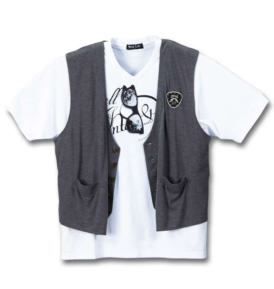 WILD LIFE ジレベスト+半袖VTシャツ チャコール杢×ホワイト