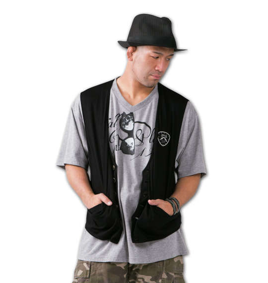 WILD LIFE ジレベスト+半袖VTシャツ ブラック×モクグレー
