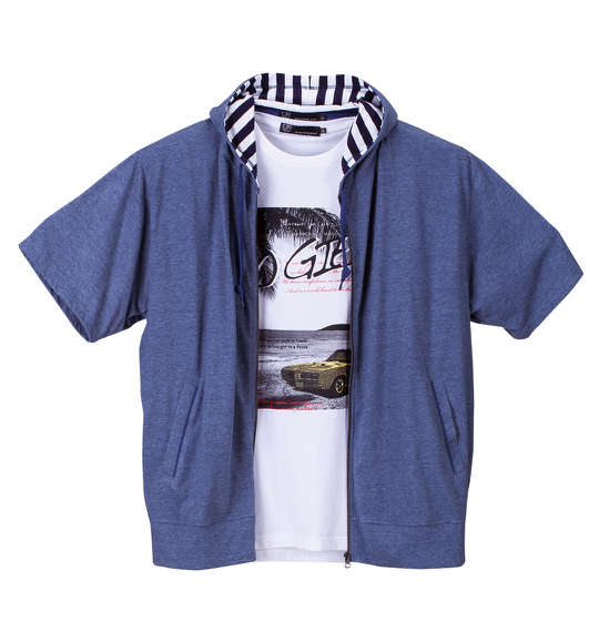 launching pad 杢天竺半袖パーカー+半袖Tシャツ ネイビー杢×ホワイト