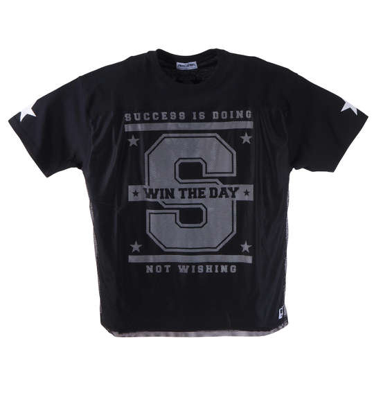 RIMASTER メッシュ使いビッグロゴ半袖Tシャツ ブラック