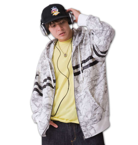 RIMASTER 総柄プリントフルジップパーカー ホワイト