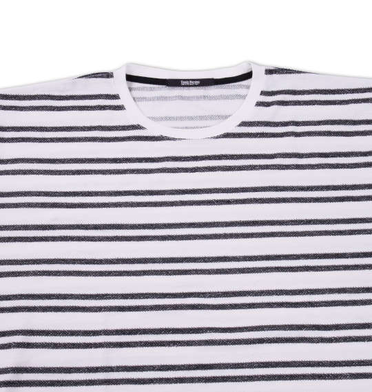 Timely Warning ヘリンボンボーダー長袖Tシャツ オフホワイト×ネイビー