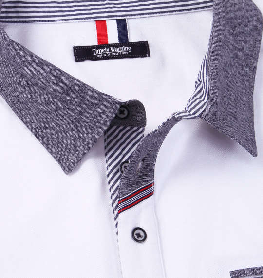 Timely Warning 鹿の子バイアス前立て半袖ポロシャツ ホワイト