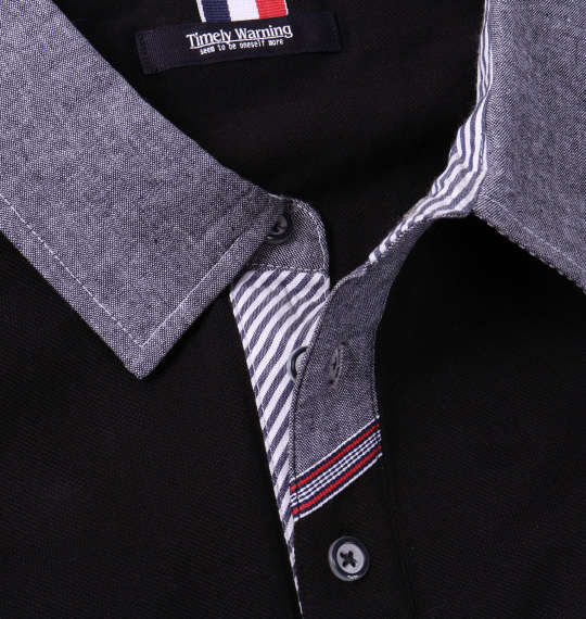 Timely Warning 鹿の子バイアス前立て半袖ポロシャツ ブラック