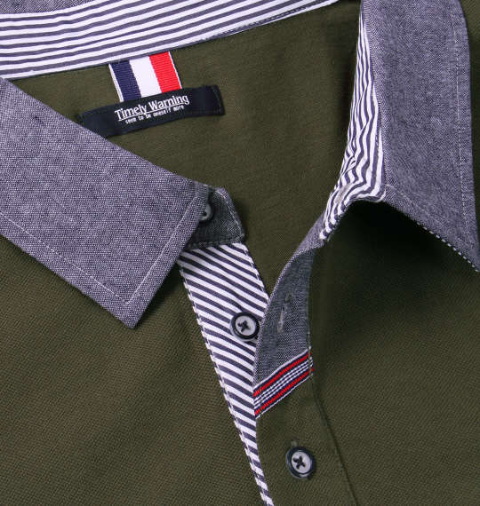 Timely Warning 鹿の子バイアス前立て半袖ポロシャツ カーキ