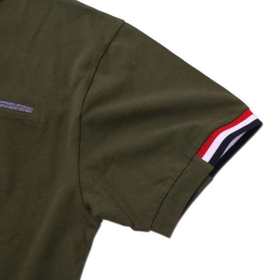 Timely Warning 鹿の子バイアス前立て半袖ポロシャツ カーキ