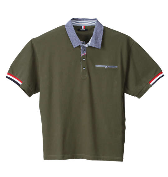 Timely Warning 鹿の子バイアス前立て半袖ポロシャツ カーキ