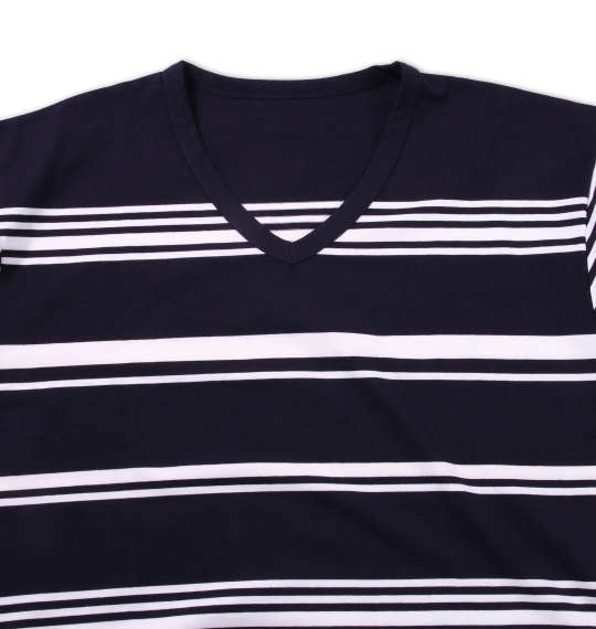 Beno ランダムボーダー半袖VTシャツ ネイビー×オフホワイト