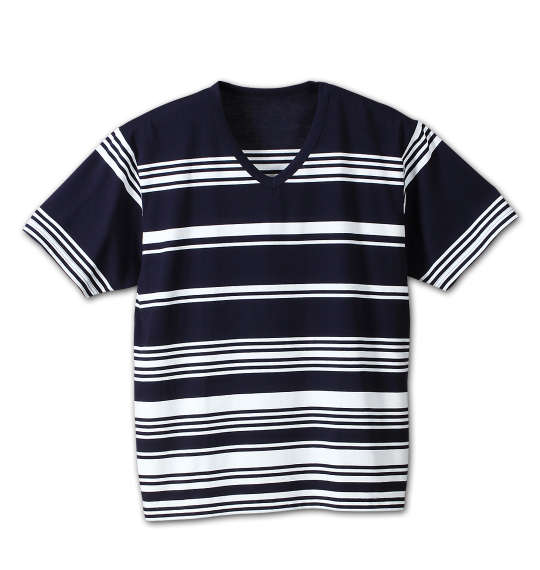 Beno ランダムボーダー半袖VTシャツ ネイビー×オフホワイト