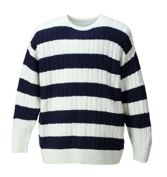 NAVAL ケーブルボーダークルーセーター オフホワイト×ネイビー
