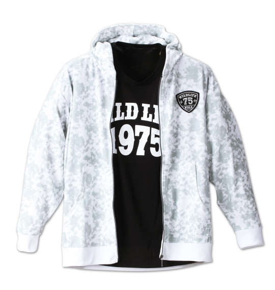 WILD LIFE 総柄フルジップパーカー+半袖Tシャツ ホワイト×ブラック