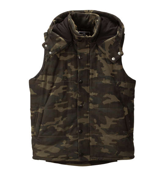 RIMASTER カモフラ柄中綿カットベスト カーキ系