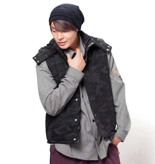 RIMASTER カモフラ柄中綿カットベスト ブラック系