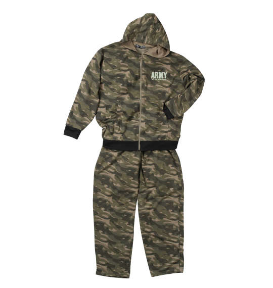 ZAPATEAR カモフラ柄フルジップパーカーセット カーキ系