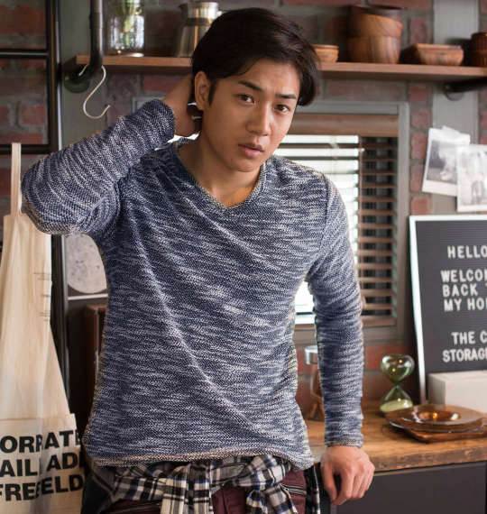 Beno カットツイード長袖VTシャツ ネイビー