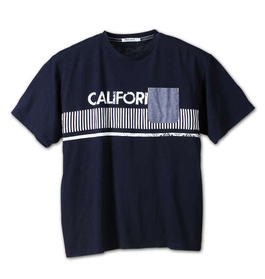 Free gate スラブ天竺パネル切替半袖Tシャツ ネイビー