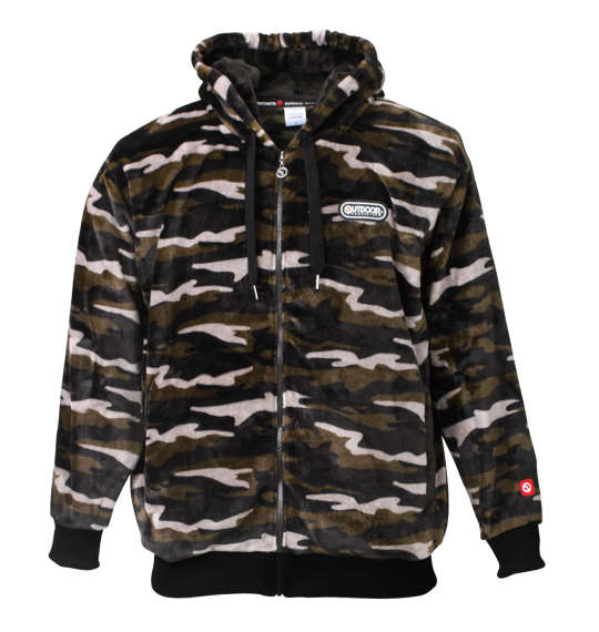 OUTDOOR PRODUCTS シルキーフリースフルジップパーカー グレー系カモフラ柄