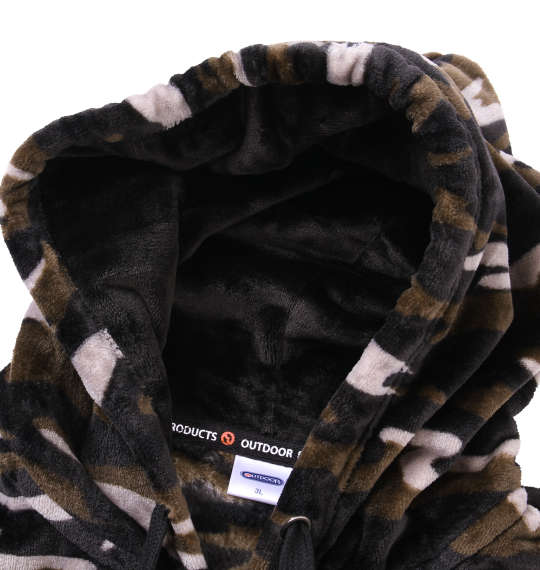 OUTDOOR PRODUCTS シルキーフリースフルジップパーカー グレー系カモフラ柄