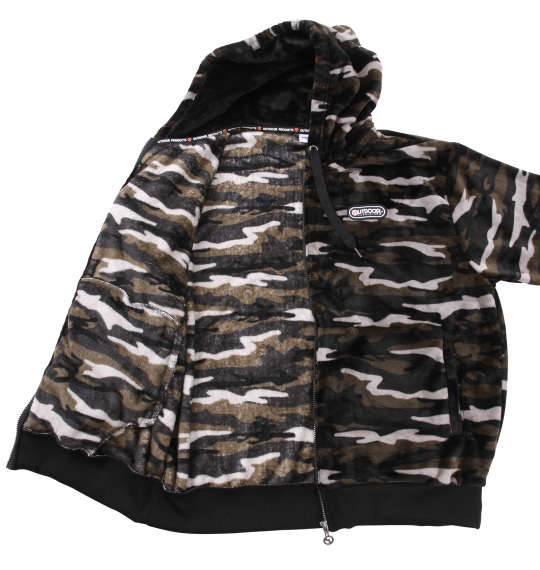 OUTDOOR PRODUCTS シルキーフリースフルジップパーカー グレー系カモフラ柄