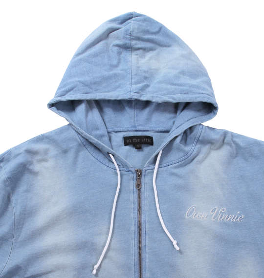 in the attic インディゴ天竺半袖フルジップパーカー サックス