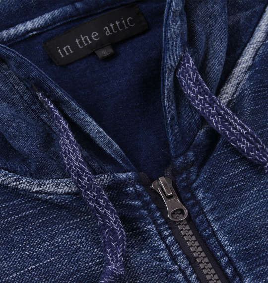 in the attic カットインディゴパッチワークフルジップパーカー ネイビー