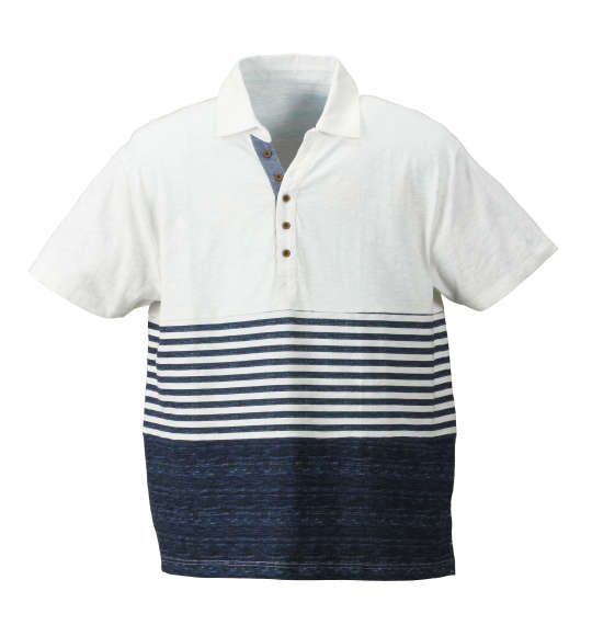 Timely Warning スラブ天竺パネルボーダー半袖ポロシャツ オフホワイト