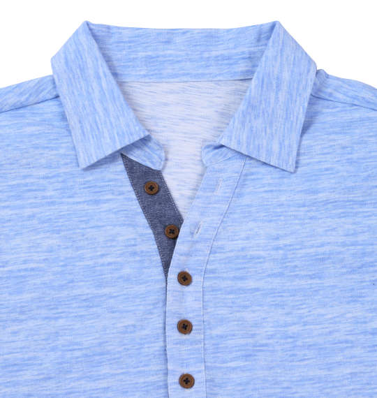 Timely Warning スラブ天竺パネルボーダー半袖ポロシャツ サックス