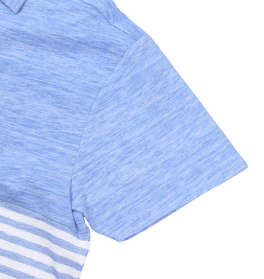 Timely Warning スラブ天竺パネルボーダー半袖ポロシャツ サックス