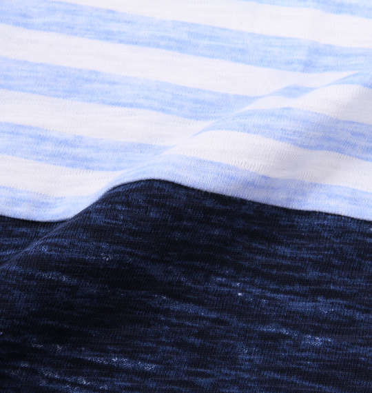 Timely Warning スラブ天竺パネルボーダー半袖ポロシャツ サックス