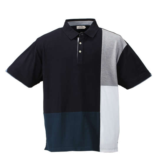 Timely Warning 鹿の子BOX切替半袖ポロシャツ ネイビー