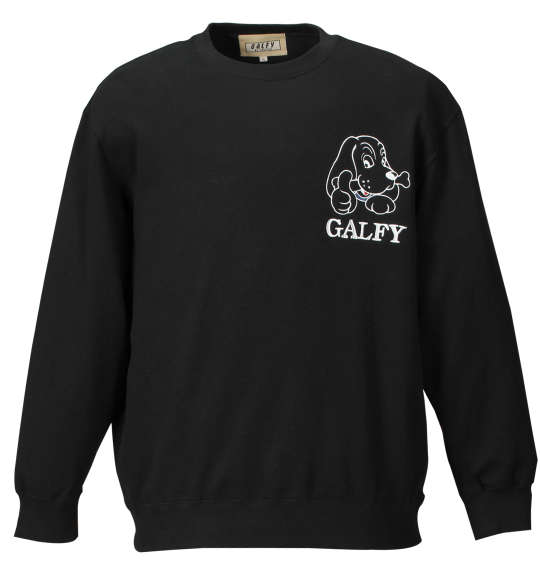 GALFY アップリケ刺繍クルートレーナー ブラック