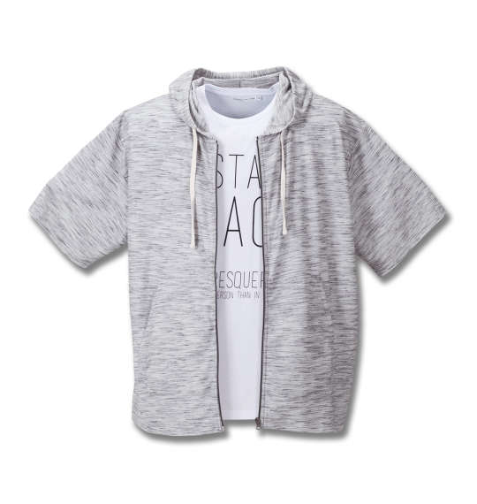 launching pad 甘編みタックボーダー半袖パーカー+半袖Tシャツ グレー杢×ホワイト