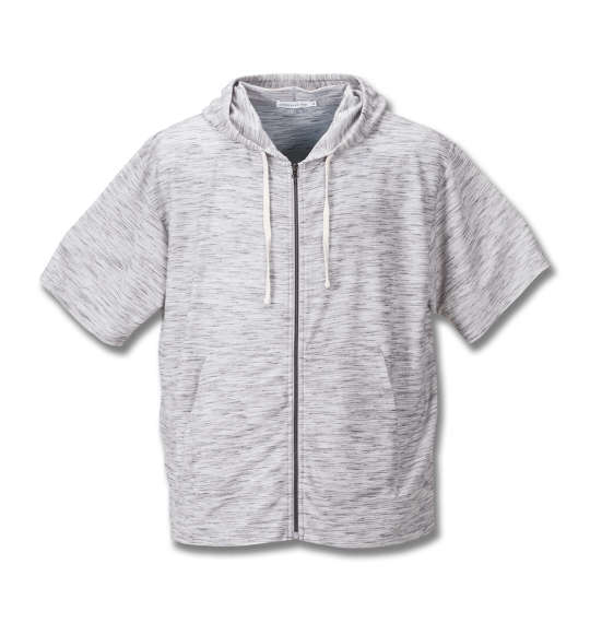 launching pad 甘編みタックボーダー半袖パーカー+半袖Tシャツ グレー杢×ホワイト