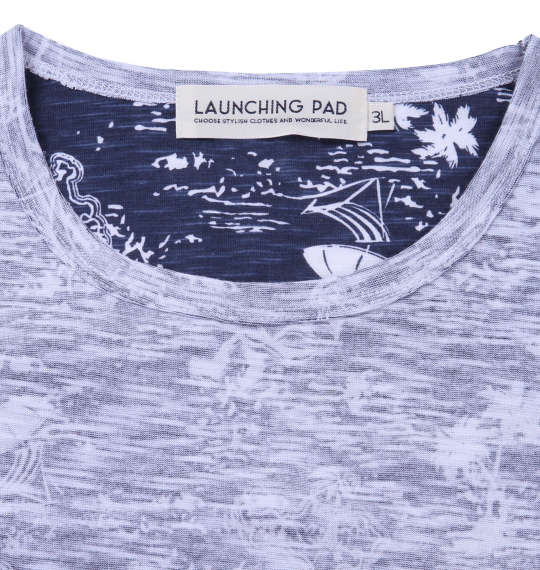 launching pad 裏プリントアロハ柄半袖Tシャツ ネイビー系