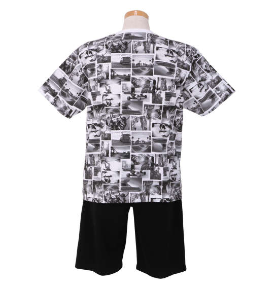 SHOCK NINE 総柄半袖Tシャツ+ミニ裏毛ハーフパンツ ホワイト×ブラック