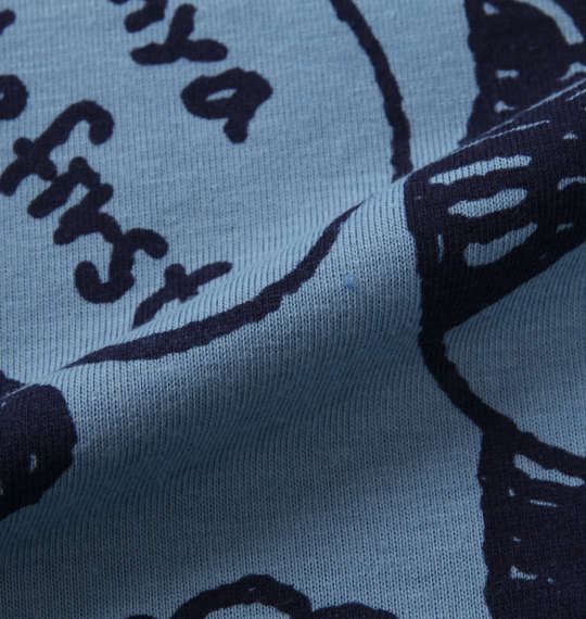 NECOBUCHI-SAN 総柄プリント半袖Tシャツ ブルーサックス×ネイビー