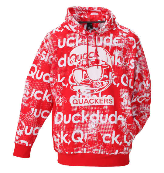 b-one-soul DUCK DUDE総柄プルパーカー ロゴレッド