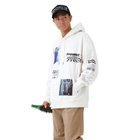 b-one-soul フォトコラージュプルパーカー ホワイト